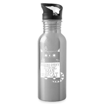 behind every strong man is his cat... catlove - Trinkflasche mit integriertem Trinkhalm - Lightsilver - Rechts