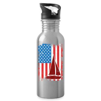 4th of July Sailing USA - Water bottle with straw - silver - Right