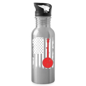 USA Patriotischer Banjospieler - Trinkflasche mit integriertem Trinkhalm - Lightsilver - Rechts