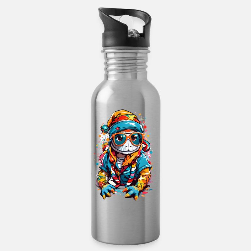 Echse - Trinkflasche mit integriertem Trinkhalm - Lightsilver
