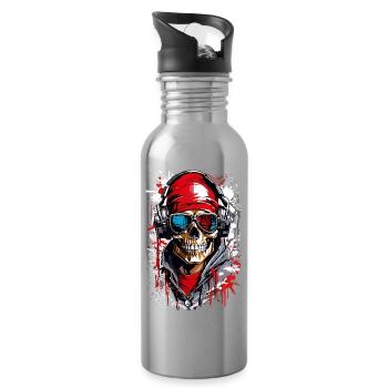 Coole Totenkopf - Trinkflasche mit integriertem Trinkhalm - Lightsilver - Rechts