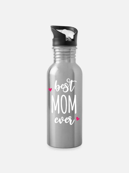 Beste Mutter aller Zeiten - Trinkflasche mit integriertem Trinkhalm - Lightsilver