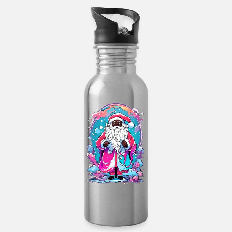 Farbiger Weihnachtszauber mit Schneemann - Trinkflasche mit integriertem Trinkhalm - Lightsilver