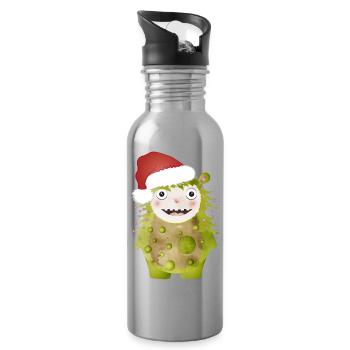 Cheerful green monster celebrating Christmas - Water bottle with straw - silver - Right