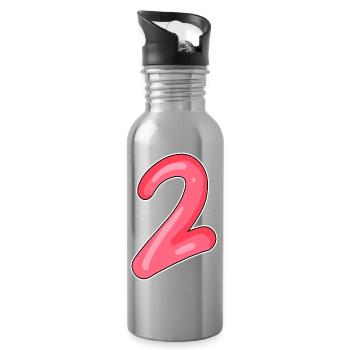 2 - Zahl - Nummer Zwei - Trinkflasche mit integriertem Trinkhalm - Lightsilver - Rechts