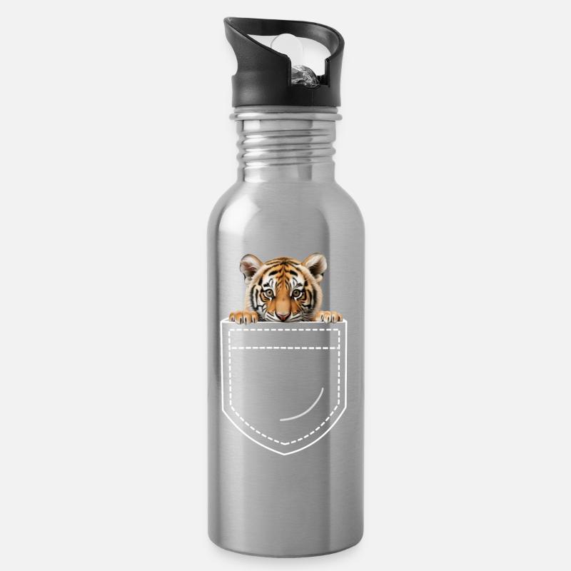 Tigre - Gourde avec paille intégrée - argent clair