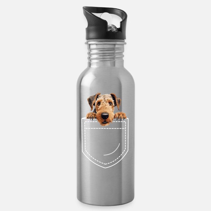 Hund Airdale Terrier - Trinkflasche mit integriertem Trinkhalm - Lightsilver