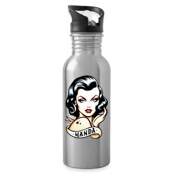 Retro Tattoo Inspired Wanda Design - Water bottle with straw - silver - Right