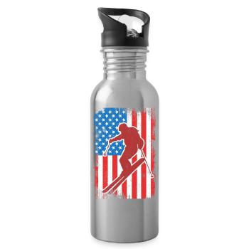 USA Patriotischer Skifahrer - Trinkflasche mit integriertem Trinkhalm - Lightsilver - Rechts