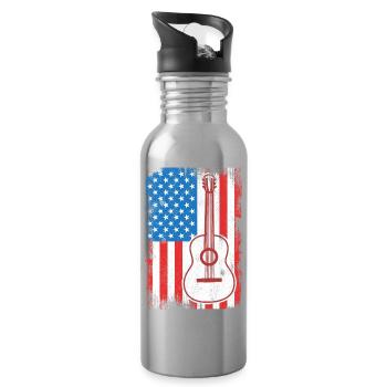 US Flagge Gitarrist - Trinkflasche mit integriertem Trinkhalm - Lightsilver - Rechts