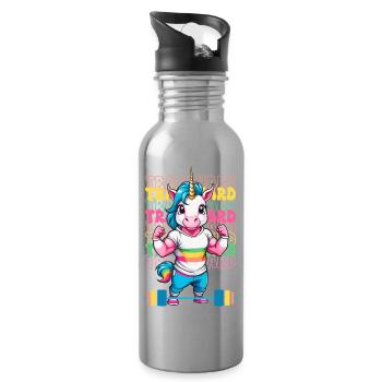 Bodybuilder Einhorn - Trinkflasche mit integriertem Trinkhalm - Lightsilver - Rechts