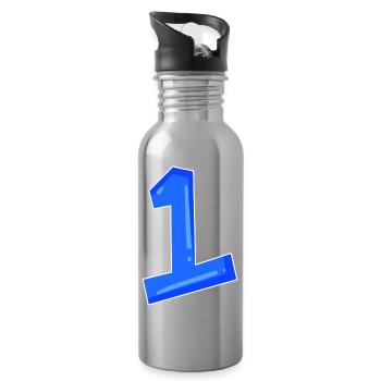 Number 1 blue - Water bottle with straw - silver - Right