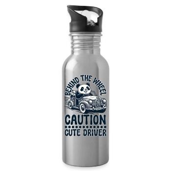 Panda au volant – Attention : Conducteur mignon ! - Gourde avec paille intégrée - argent clair - Droite