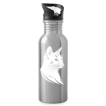 Katze Skizze - Trinkflasche mit integriertem Trinkhalm - Lightsilver - Rechts