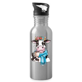 Vache café - Gourde avec paille intégrée - argent clair - Droite