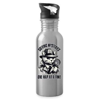 Solving Mysteries, One Nap at a Time! - Water bottle with straw - silver - Right