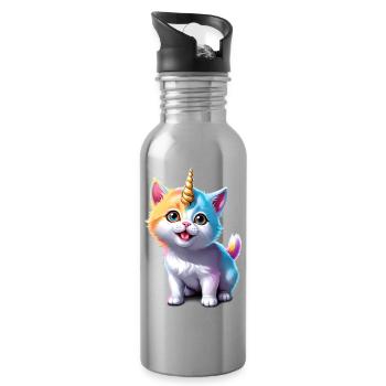 Unicorn Kitten - Water bottle with straw - silver - Right
