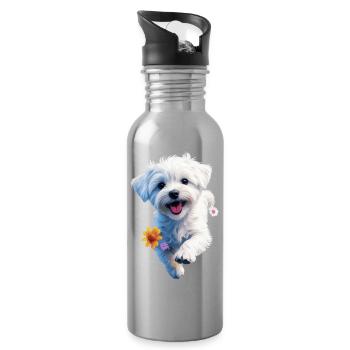 Maltesischer Welpe springt - 2 - 🐾 - Trinkflasche mit integriertem Trinkhalm - Lightsilver - Rechts
