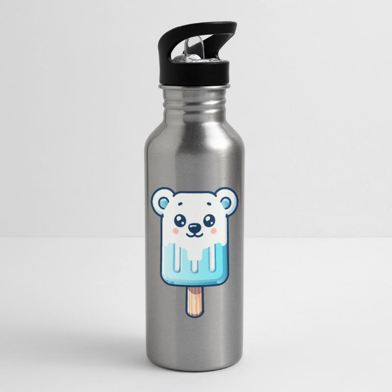 Ein Eis in Form eines lächelnden Eisbären Trinkflasche mit integriertem Trinkhalm