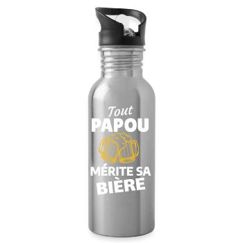 Citation Humoristique Bière et Fête - Gourde avec paille intégrée - argent clair - Droite