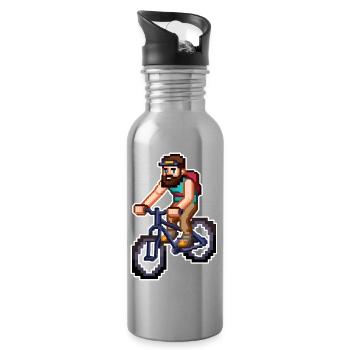 Mountain Bike Pixel Art - Water bottle with straw - silver - Right
