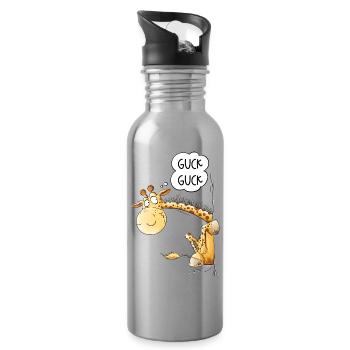 Guck Guck Giraffe I Wildtier Tiermotiv - Trinkflasche mit integriertem Trinkhalm - Lightsilver - Rechts