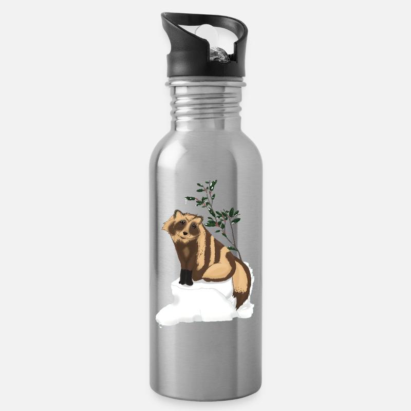 Tanuki unter dem Mistelzweig - Trinkflasche mit integriertem Trinkhalm - Lightsilver