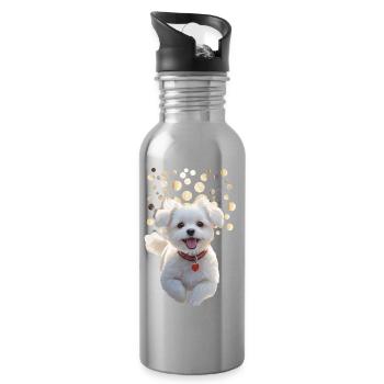 Funny little puppy jumping towards you - Water bottle with straw - silver - Right
