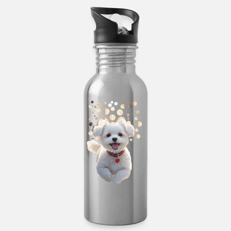 Lustiger kleiner Hundewelpe springt auf dich zu - Trinkflasche mit integriertem Trinkhalm - Lightsilver