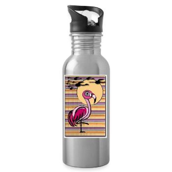 Flamingo in the sunset - Trinkflasche mit integriertem Trinkhalm - Lightsilver - Rechts
