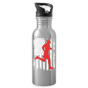 Patriotischer US Läufer - Trinkflasche mit integriertem Trinkhalm - Lightsilver - Rechts