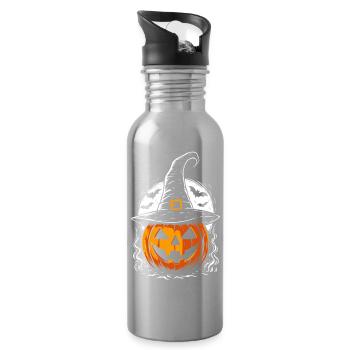 Spooky pumpkin with witch hat & full moon - Water bottle with straw - silver - Right