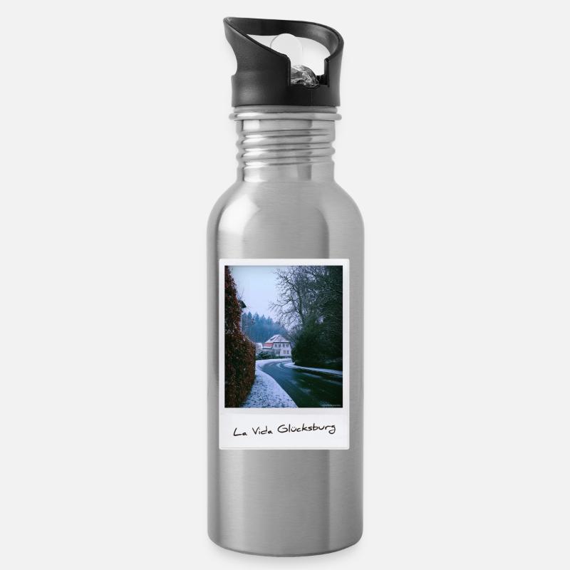 Leben Glücksburg - Trinkflasche mit integriertem Trinkhalm - Lightsilver
