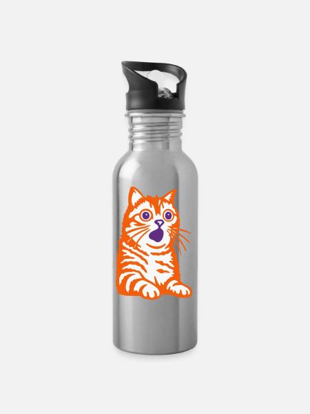 Chat étonné - Gourde avec paille intégrée - argent clair