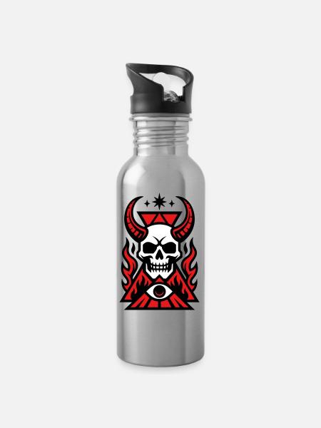 Okkult Skull Graphic Art - Trinkflasche mit integriertem Trinkhalm - Lightsilver