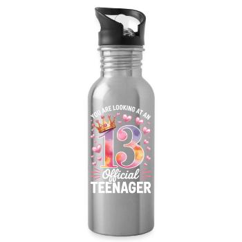 13th birthday teenager gift - Water bottle with straw - silver - Right