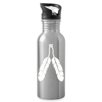Indigenous feather pendant design - Water bottle with straw - silver - Right