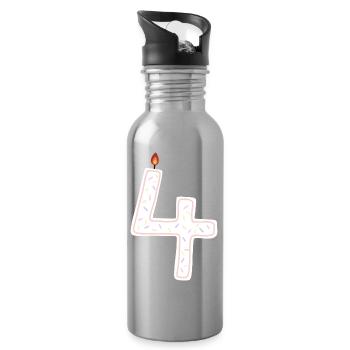 Festive Number Four Candle Design - Water bottle with straw - silver - Right