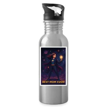 Beste Mutter aller Zeiten Superhelden Poster - Trinkflasche mit integriertem Trinkhalm - Lightsilver - Rechts