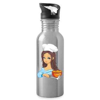 Cute girl cook loves to cook porridge - Water bottle with straw - silver - Right