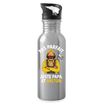 Nicht perfekt, nur bretonischer Vater – Humor Bretagne - Trinkflasche mit integriertem Trinkhalm - Lightsilver - Rechts