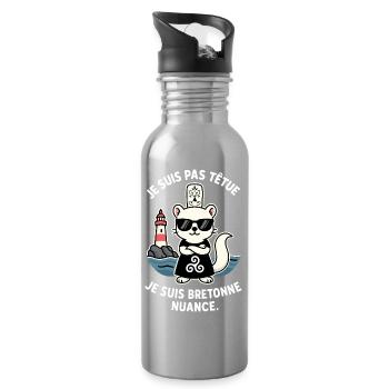 Ich bin nicht stur hermine bretonne humor bretagne - Trinkflasche mit integriertem Trinkhalm - Lightsilver - Rechts