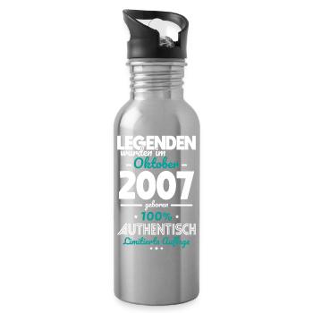 18. Geburtstag - Legenden wurden im Oktober 2007 - Trinkflasche mit integriertem Trinkhalm - Lightsilver - Rechts