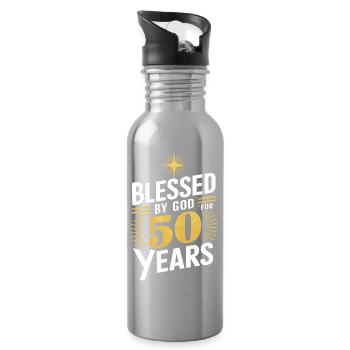 50th Anniversary Celebration Design - Water bottle with straw - silver - Right
