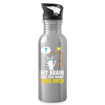 Humorous cat picture with school concept - Water bottle with straw - silver - Right