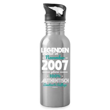18th Birthday - Legends were made in November 2007 - Water bottle with straw - silver - Right