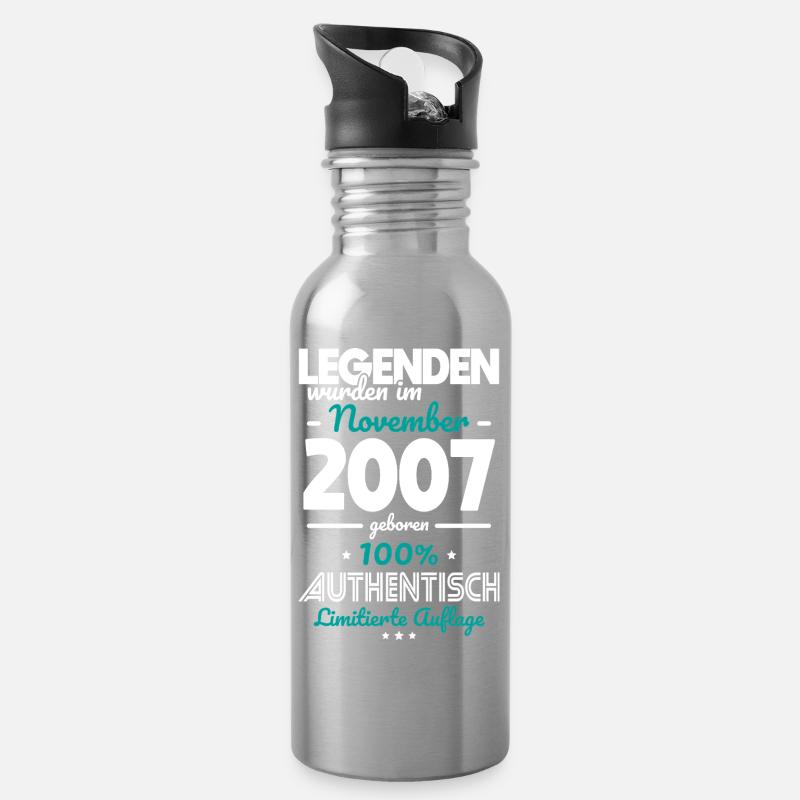 18. Geburtstag - Legenden wurden im November 2007 - Trinkflasche mit integriertem Trinkhalm - Lightsilver