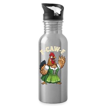 F CAW F - Men's Women's Chicken Meme F-CAW-F - Water bottle with straw - silver - Right