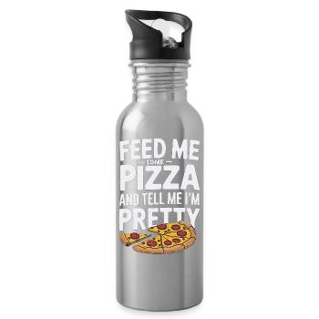 Füttere mich mit Pizza Sag mir, dass ich hübsch bin - Trinkflasche mit integriertem Trinkhalm - Lightsilver - Rechts