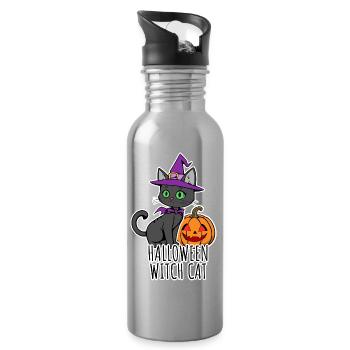 Chats mignons d’Halloween Sorcière Halloween SorcièreChat - Gourde avec paille intégrée - argent clair - Droite
